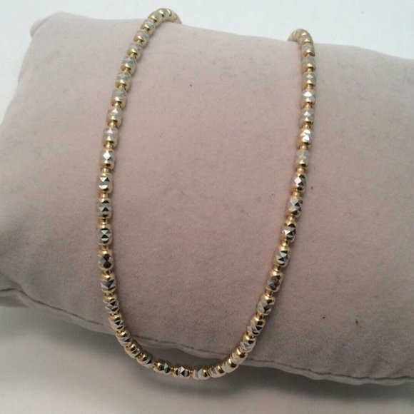 10k Solid Real 2 Tone Yellow Gold Disco Bar ball Beads Fancy Bracelet 8''  5.30g - Picture 1 of 8